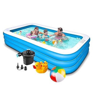 10 feet 3-stripped duck family amp beachballinflatable swimming pool  fun and spacious backyard pool for kids amp adults easy setup 120x 7234x 2234 inch1  heavy duty electric air-pump1 pcs