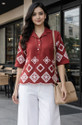 SOLFY Casual Regular Sleeves Embroidered Geometric Print