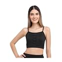 Solid Black Padded Sports Crop Top for Women