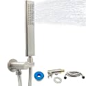 Solid Brass Handheld Shower Head Arc Design High Pressure Brushed Nickel Hand Shower Wand with Adjustable Supply Elbow Wall Connector Shower Holder and 59″ Stainless Steel Hose Set