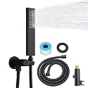 Solid Brass Handheld Shower Head Arc Design High Pressure Matte Black Hand Shower Wand with Adjustable Supply Elbow Wall Connector Shower Holder and 59″ Stainless Steel Hose Set
