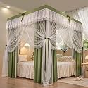 Solid Color Bed Canopy Curtain with Double Layer Princess Mosquito Net for Girls and Adults Bedroom Decoration 4 Opening Netting Sage Green California King Size