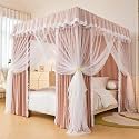 Solid Color Bed Canopy Curtain with Double Layer Ruffle Princess Mosquito Net for Girls and Adults Bedroom Decoration 3 Opening Netting Brown Full Size
