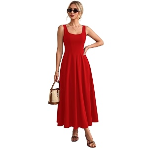 Solid Fit and Flared Round Neck Midi