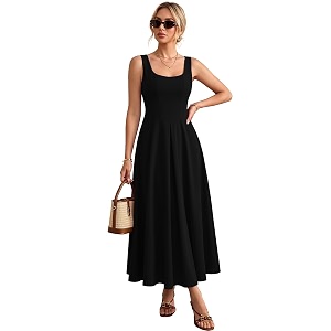 Solid Fit and Flared Round Neck Midi