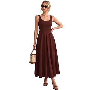 Solid Fit and Flared Round Neck Midi