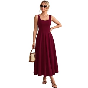 Solid Fit and Flared Round Neck Midi