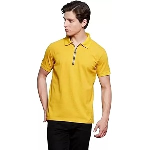 Solid Polo T-Shirt Zip Collar Cotton Blend
