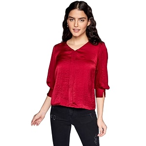 AND Solid Polyester V Neck Womens Regular