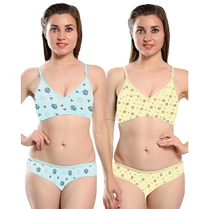 Solid Printed Polka Cotton Bra Panty