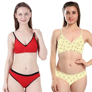 Solid Printed Polka Cotton Bra Panty