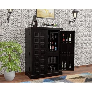 krishna wood decor solid sheesham wood bar cabinet with wine rack and glass holder bar units with storage drawer furniture for home restaurant and hotel areas