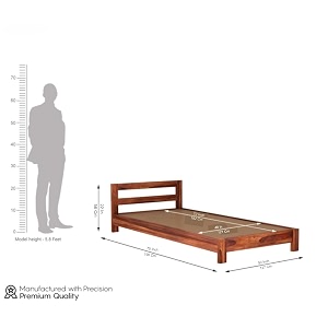 suncom solid sheesham wood bed 6x4 single bed without storage for bedroom - single cot wooden bed double size for living room guest room - 12 month warranty honey finish 6x4