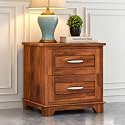Solid Sheesham Wood Bedside Table with 2