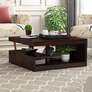 solid sheesham wood center coffee table with shelves amp wooden coffee table in walnut finish home amp office furniture