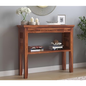 solid sheesham wood console table for living room  wooden side entrance table for home with 1 drawers amp shelf storage  entrywayfoyer table  rosewood honey finish