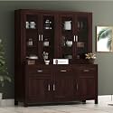 Solid Sheesham Wood Crockery Unit with Acrylic Glass Doors Cabinet Wooden Storage Sideboard Buffet Organizer for Kitchen Living Room Premium Dark Brown Finish Furniture