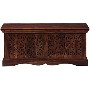 solid sheesham wood hand crafted trunk box with storage for living room wooden trunk box for storage large bed room and living room honey finish