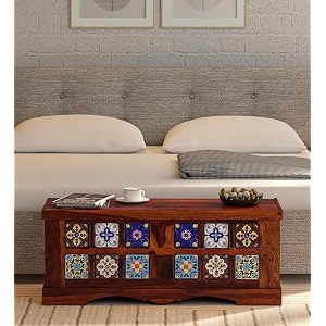 solid sheesham wood hand crafted trunk box for storage home  wooden trunk box for bedroom and living room furniture honey finish