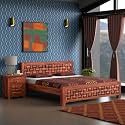Solid Sheesham Wood King Size Bed with 2 Bedside Tables | Wooden Platform Bed Frame with Handcrafted Woven Panel Design | Modern Bedroom Furniture Set | Teak Finish