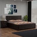 Solid Sheesham Wood King Size Bed with 2 Bedside Tables | Wooden Platform Storage Bed Frame with Geometric Carved Headboard &amp; Footboard | Modern Bedroom Furniture Set | Walnut Finish