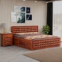 Solid Sheesham Wood King Size Bed with 2 Bedside Tables | Wooden Bed Frame with Storage | Modern Bedroom Furniture Set | Provincial Teak Finish | Mattress Not Included