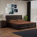 Solid Sheesham Wood King Size Bed with 2 Bedside Tables | Wooden Bed Frame with Storage | Modern Bedroom Furniture Set | Walnut Finish | Mattress Not Included