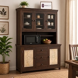 solid sheesham wood kitchen cabinet with acrylic glass doors hutchcrockery cabinet with display shelveshandmade wooden storage cabinet dark walnut finish