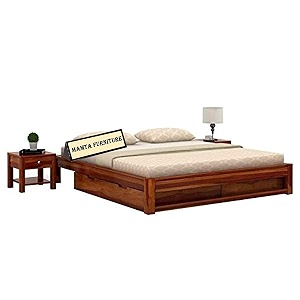 mamta furniture solid sheesham wood natural finish platform queen size bed with drawer storage for home living room guest natural finish