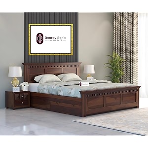 solid sheesham wood queen size bed with storage drawers  walnut finish wooden bed for bedroom  solid wood queen bed with headboard and box storage walnut modern queen