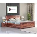 Solid Sheesham Wood Queen Size Bed with Storage Drawers | Honey Finish Wooden Bed for Bedroom | Solid Wood Queen Bed with Headboard and Box Storage (Honey, Modern Queen)