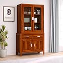 Solid Sheesham Wood Sideboard Cabinet for Living Room | Wooden Crockery Cabinet with 2 Acrylic Glass Doors, 2 Door Cabinet &amp; 2 Drawers | Kitchen Display Unit | Honey