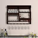 Solid sheesham Wood Wall Mount Bar Cabinet for Home | Wall Hanging Mini Bar for Home with Glass Hangingg Space | Wine Storage Cabinet/Wall Hanging Design (30×24 Inch, Natural Finish)