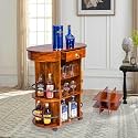 Solid Sheesham Wood Wall-Mounted Bar Cabinet | Mini Bar with Wine Bottle &amp; Glass Storage | Modern Hanging Wine Storage Rack for Home (Honey)