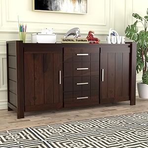 solid sheesham wooden sideboard cabinet for living room with 4 drawer amp 4 shelves - wooden drawer storage cabinet for bedroom home storage lexie walnut finish