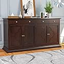Solid Sheesham Wooden Sideboard Storage Cabinet &amp; Chest of Drawer with 4 Shelves and 4-Door Storage for Your Living Room and Bedroom Storage Solution (Kai, Walnut Finish)