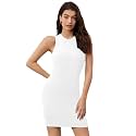 Solid Sleeveless Round Neck Ribbed Western Bodycon