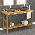 Solid Teak Wood Vanity Cabinet with River Stone Sink, 17.7"x52"x29.5" Rectangular Bathroom Sink Cabinets, Brushed Finish Restroom Vanity for Modern Bathrooms