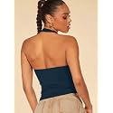 Solid Trendy Halter Neck Sleeveless Latest Crop