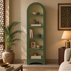 solid wood 1 door archies display cabinet  book shelf for living room finish olive green