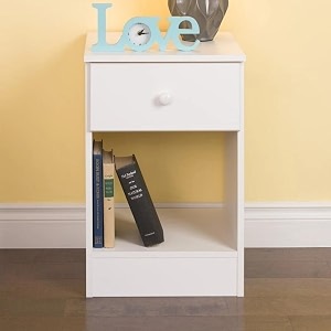 solid wood 1 drawer and 1 self storage side table night stand wooden side table finish color - white 1 d