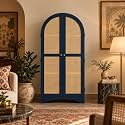 Solid Wood 2 Door Archies Rattan Cabinet | Wooden Crockery Cabinet | Premium Acrylic Midnight Blue