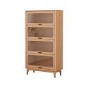Solid Wood 4 Tier Bookcase with Tempered Glass Doors, Elegant Wooden Book Shelf with Doors 60H/32w/14 inch Log Khaki, Luxury Antique Bookcase Artwork Book Shelves/case for Home Office