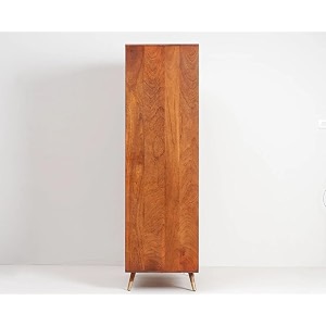 Solid Wood Brown Finish Cane Wardrobe with