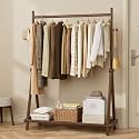 Solid Wood Coat Rack, Freestanding with Double Rods 2 Shelves