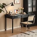 Solid Wood Computer Desk with Double Drawers, Black Vintage Rubber Wood Writing Desk for Home Office 47.2"