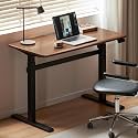 Solid Wood Electric Height Adjustable Standing Desk, Walnut Rubber Wood Home Office Sit Stand Desk with Cable Management Tray for Study Living Room 47.24" W