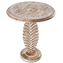 Solid Wood End Table 18x22", Hand Carved Accent Drink Stand, Rustic