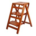Solid Wood Folding Step Ladder Stool with Multi Layer Design Portable and Multi Functional Utility Chair Seat Non Slip Foot Cover Included(Brown,3 Steps)
