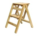 Solid Wood Folding Step Ladder Stool with Multi Layer Design Portable and Multi Functional Utility Chair Seat Non Slip Foot Cover Included(Wood Color,2 Steps)